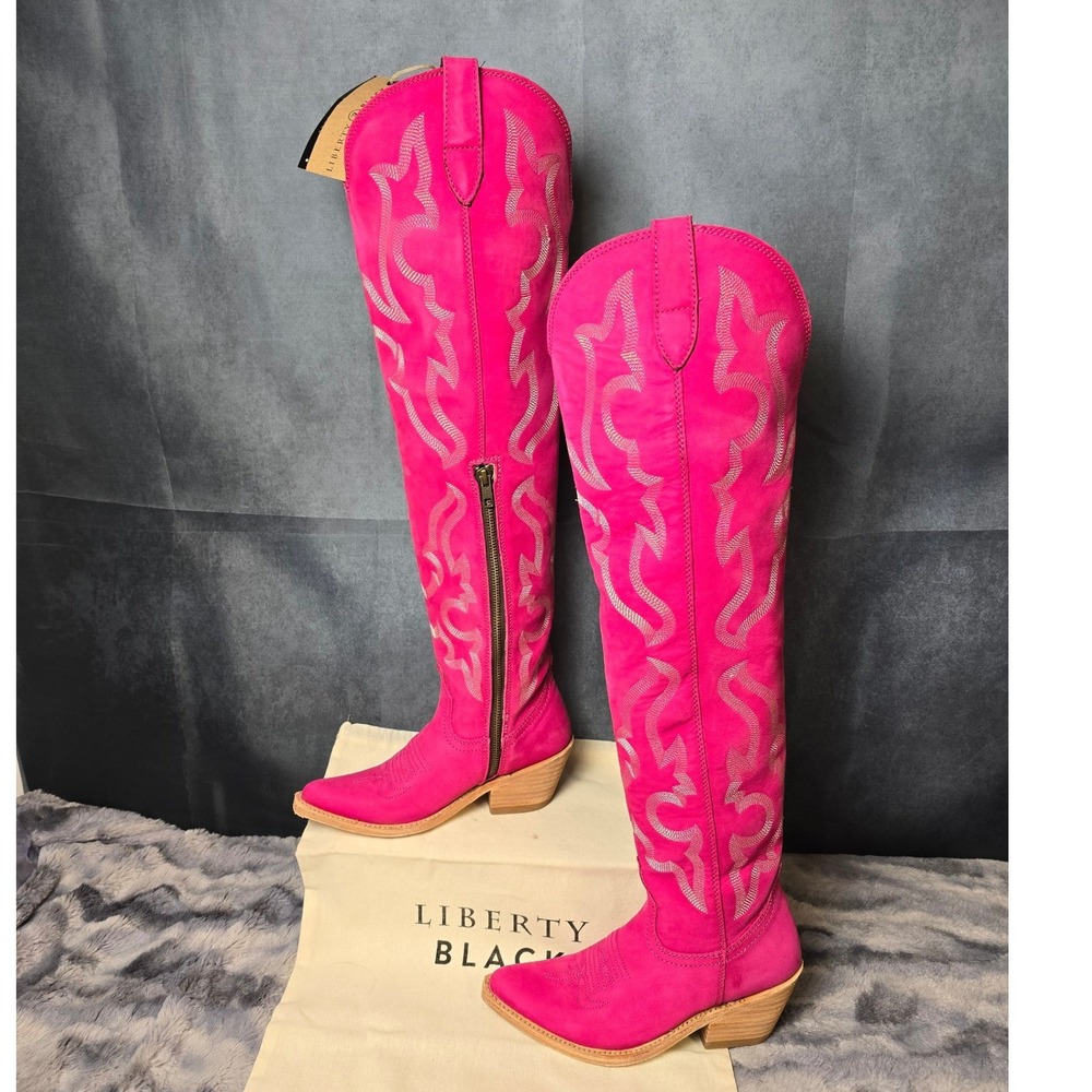 NWB Liberty Black Allyssa Fucsia Suede Tall Western Cowboy Boots Size‎ 5